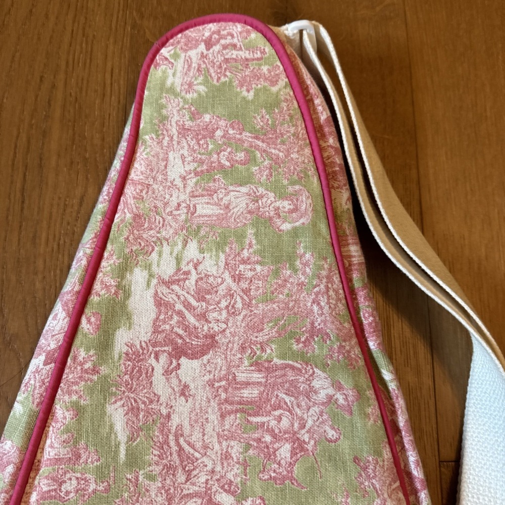 Ame & Lulu Boston Green Pink Toile Zip Up Tennis Racquet Bag With Pocket - Picture 2 of 14